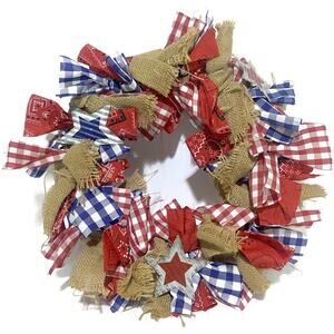 Patriotic Welcome Door Wreath Red White Blue 13" Diameter